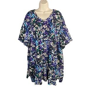 Catherines Easy Fit Tee Womens 3X Floral Print Cotton Tunic Top Relaxed Fit